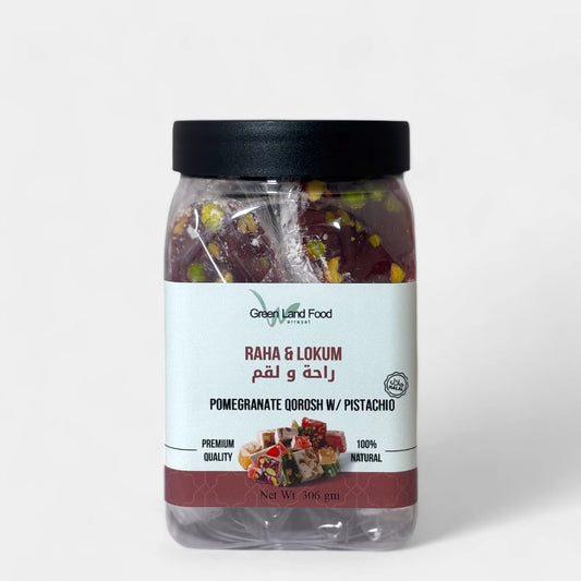 Raha & Lokum Pomegranate Qroosh w/ Pistachio - 12 x 306 gm